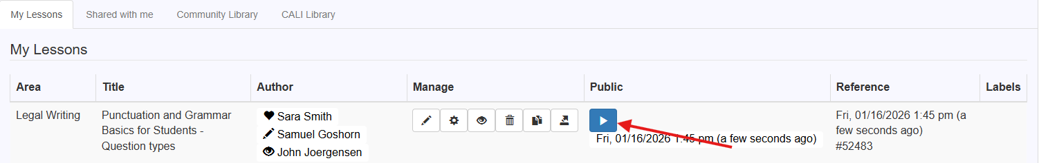 Run my published lesson