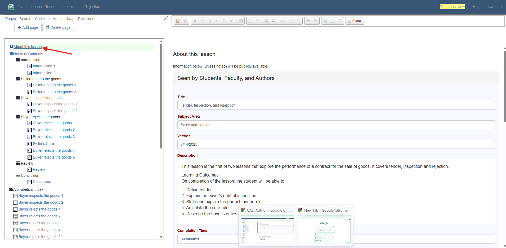 About this lesson page in CALI Author